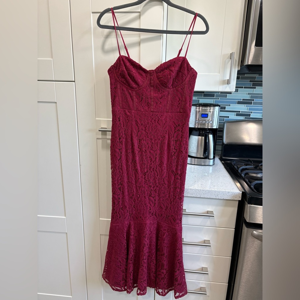 Lulu’s Found Your Love Wine Red Lace Sleeveless Trumpet Midi Dress - Picture 4 of 10